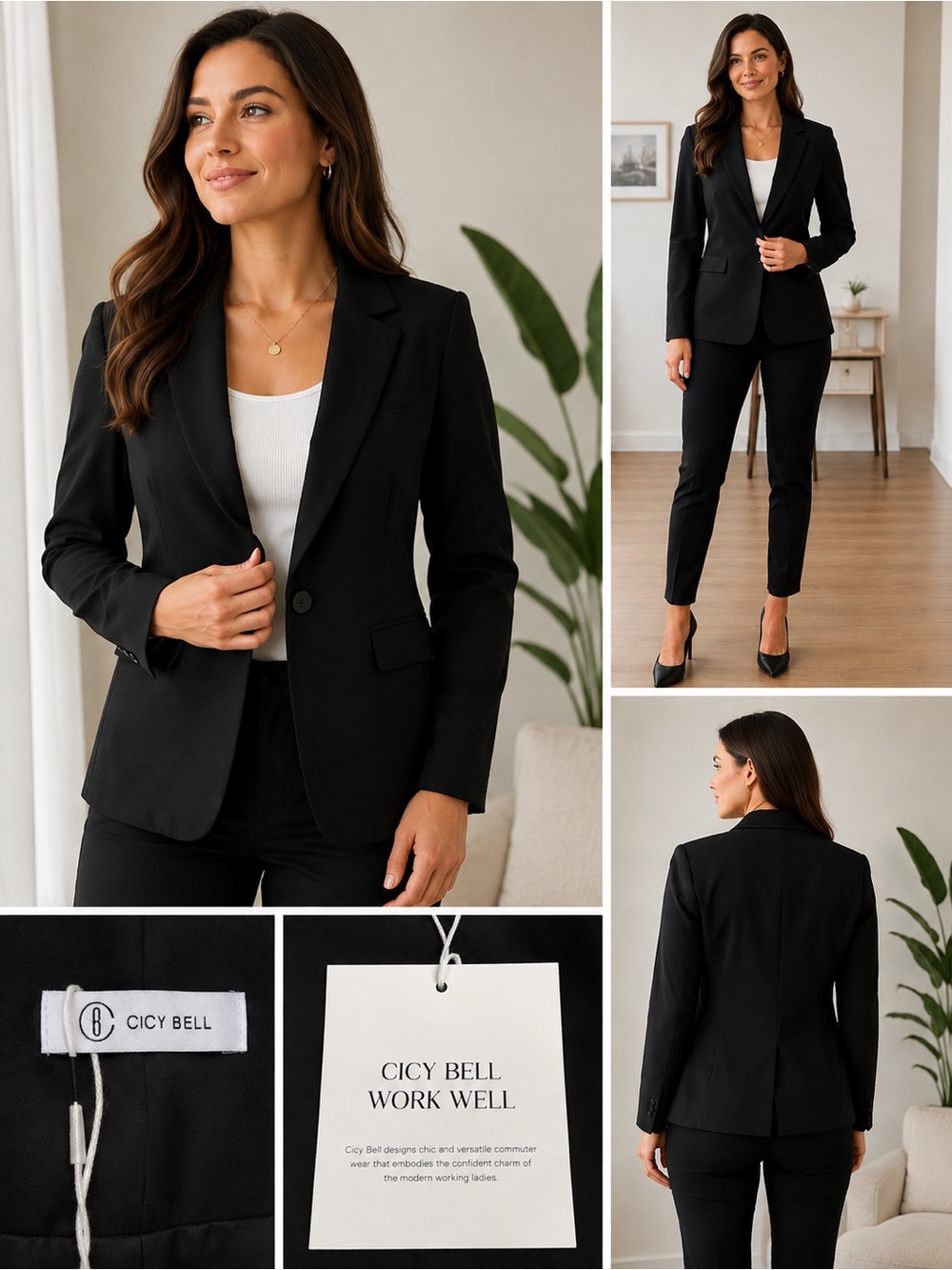 Cicy Bell Women's Black Single-Button Tailored Blazer